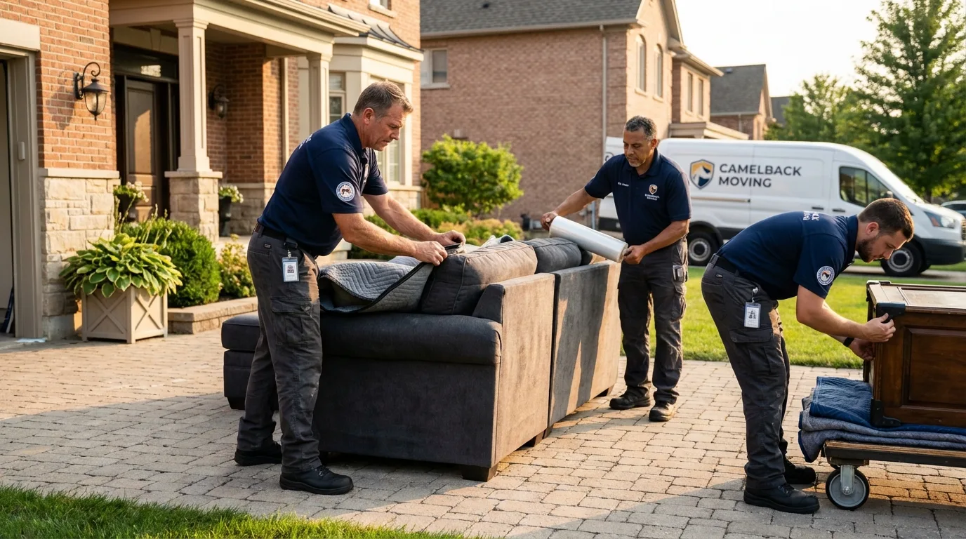 Large estate moving crew wrapping furniture in Steilacoom, WA